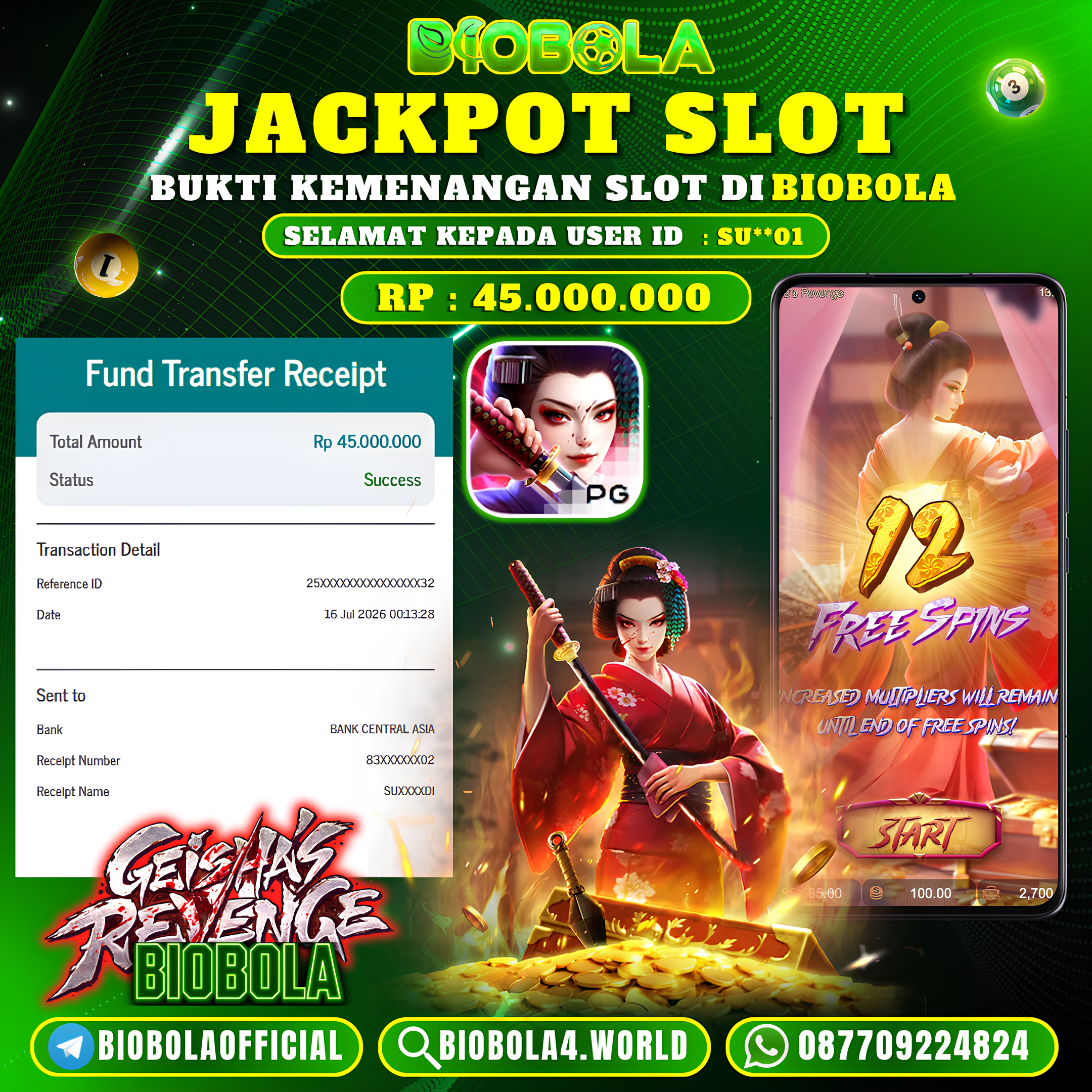 JP " Geisha's Revenge " PG SOFT) 45.000.000 JT BIOBOLA DI BAYAR LUNAS !!